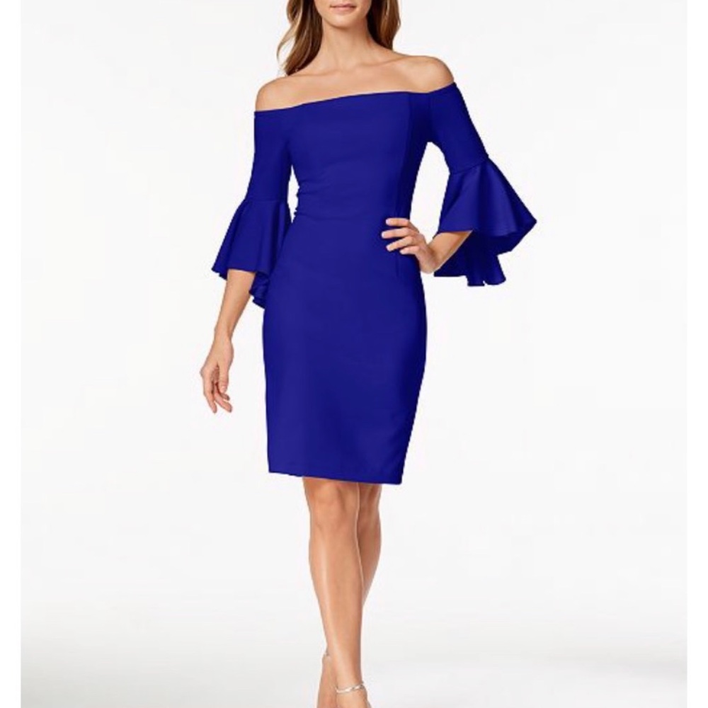 Calvin Klein size 6 Elegant Blue Off-Shoulder Dress